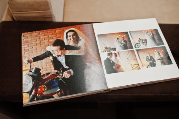 Open pages of wedding book or album.